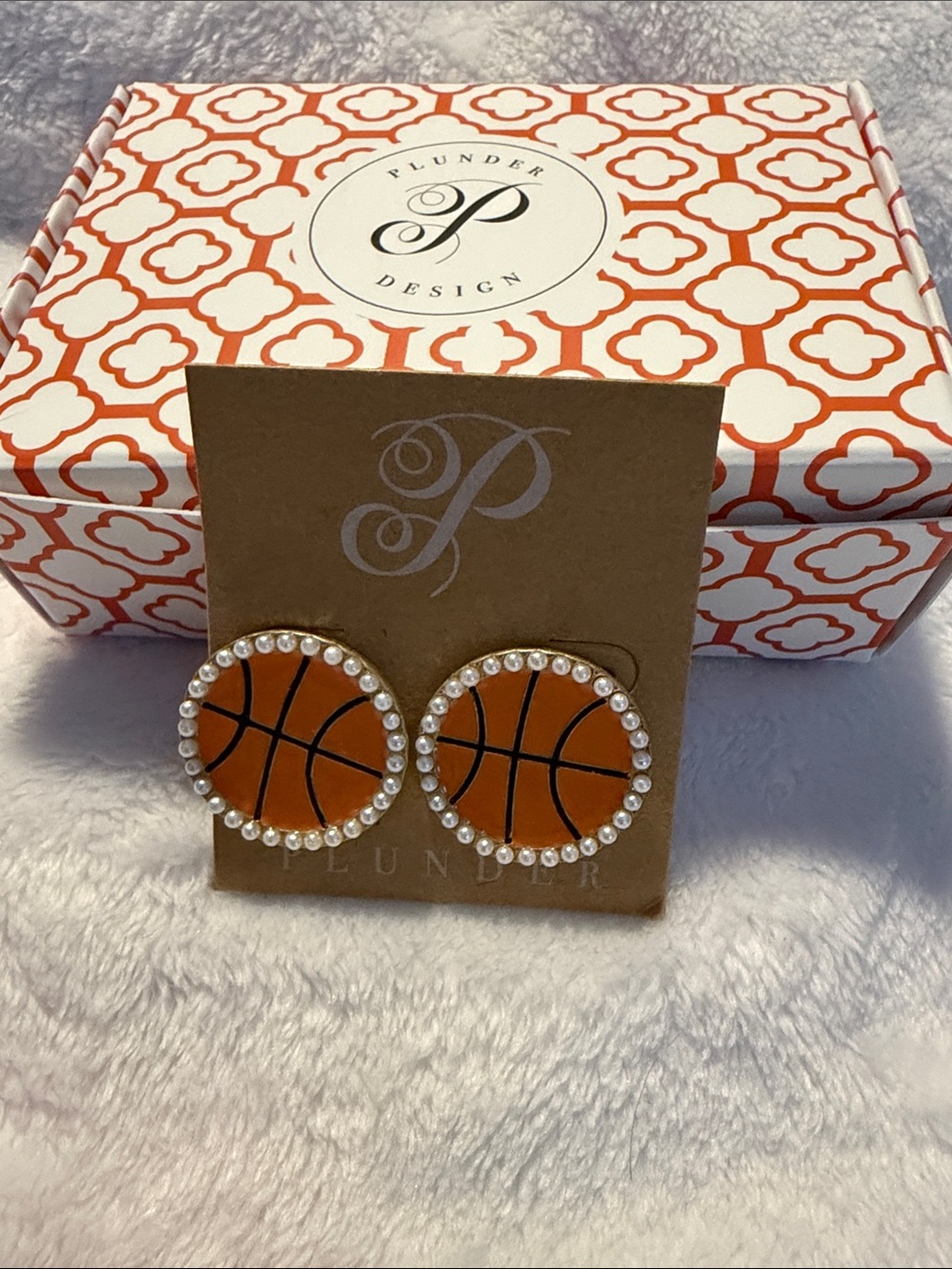 Plunder Orange Basketball Pearl-Edge Stud Earrings
